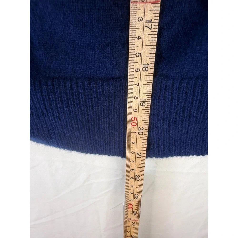 No Name Royal Blue 100% Cashmere Cardigan Sweater Cream Polo Collar Small